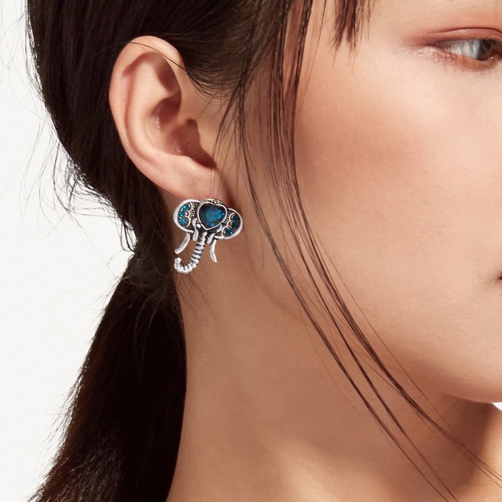 Any 2/$20! Silver Blue Crystal Elephant Earrings - Picture 2 of 8